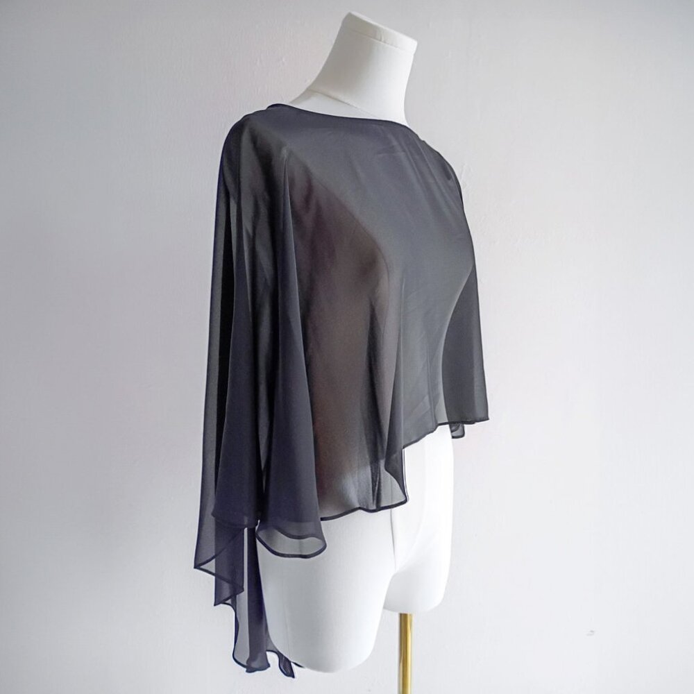 White House Black Market Black Sheer Chiffon Hi Low Top Size M/L capelet